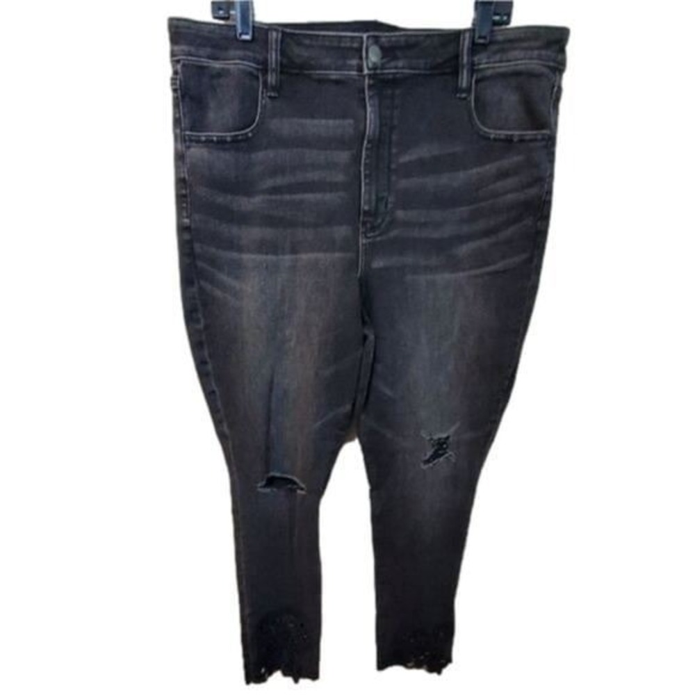 American Eagle distressed lattice lace jeans super high rise stretch plus 18 new